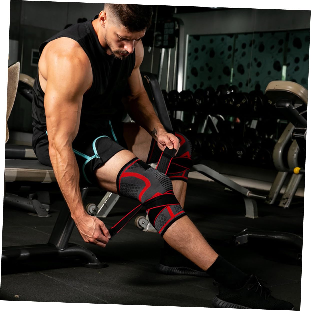 FOMIYES Sports Knee Sleeve Compression Knee Braces for Basketball Running Hiking (Size L)