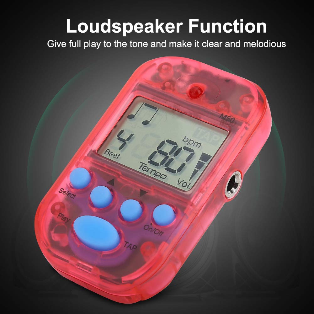 Mini métronome portable Tempo de battement numérique multifonctionnel adapté au tambour de guitare de violon de piano(rouge)