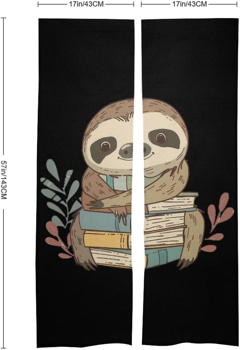 Cartoon Sloth Holding Books Noren Doorway Split Shower Curtain Long Type Window Treatment for Privacy Partition Divider