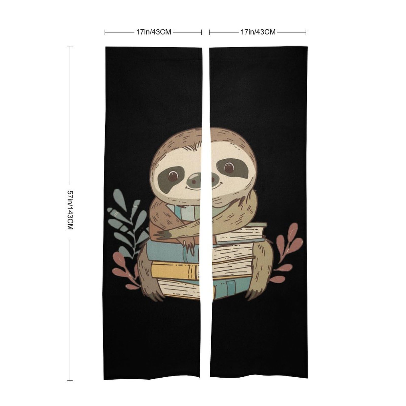 Cartoon Sloth Holding Books Noren Doorway Split Shower Curtain Long Type Window Treatment for Privacy Partition Divider