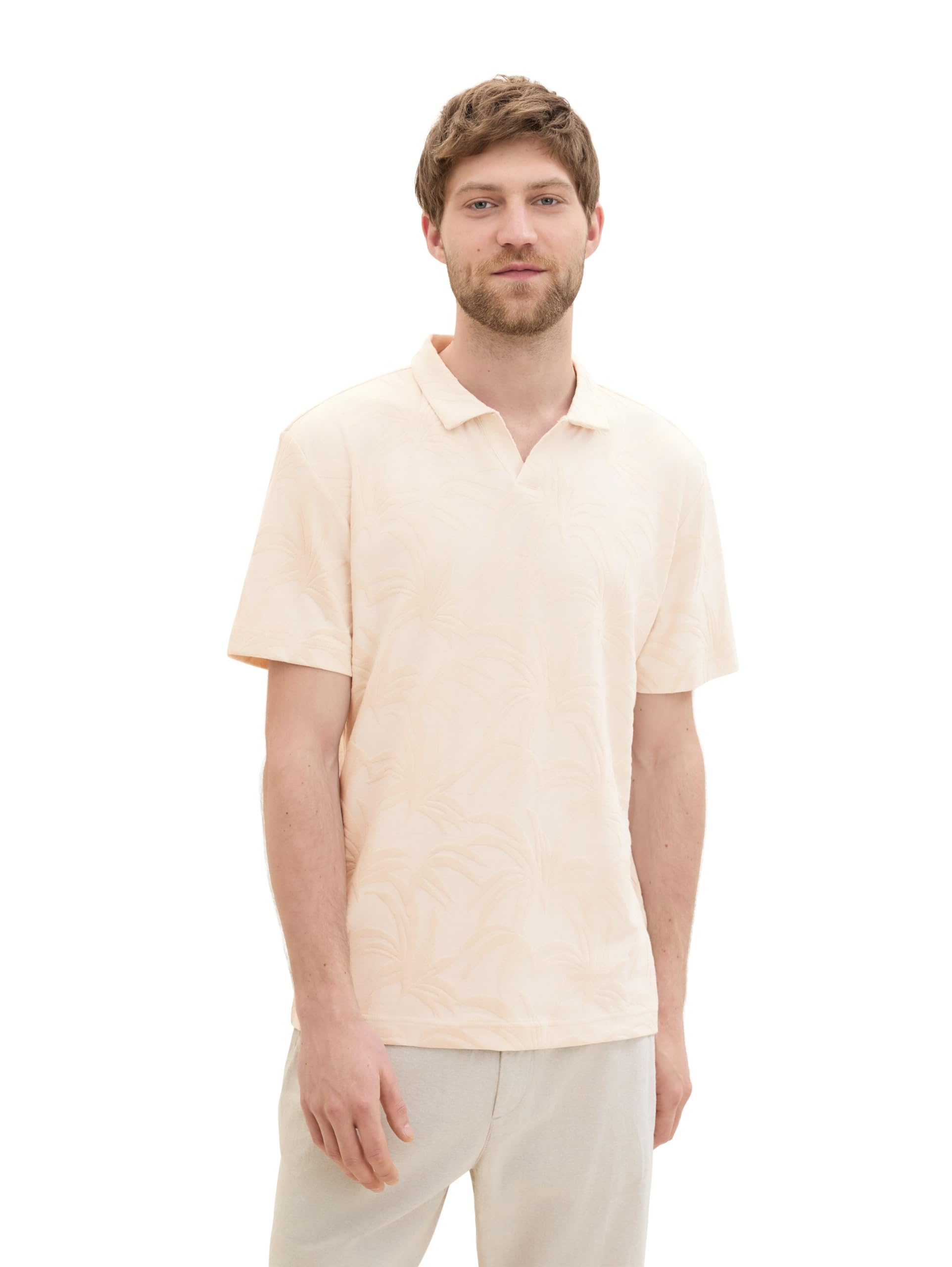 TOM TAILOR Men's Basic Jaquard Polo Shirt with Palm Tree Pattern