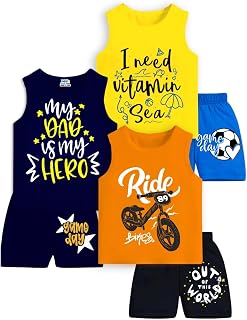 KIDDIFY Baby Boys Printed Kids Clothing Sets - Unisex Clothing Sets Sleeveless T-Shirt & Shorts (Pack of 3, Multicolor 1) Price In India