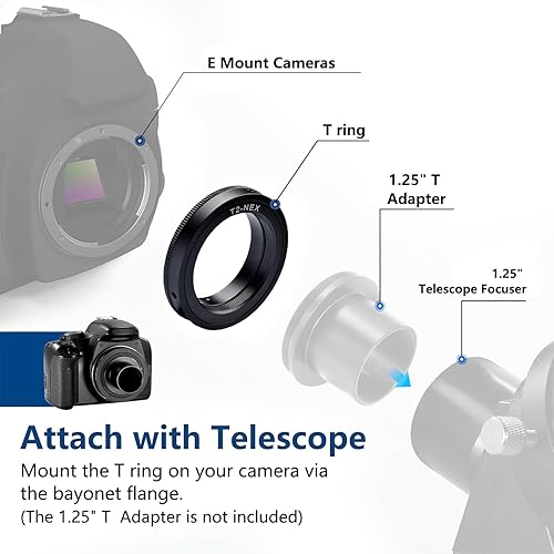 Vista 2 de Lightdow Anillo adaptador de lente de montura T/T2 para Sony A9, A7S II, A7R II, A7S, A7R, A7 II, A7, NEX-7, NEX-6, NEX-5, NEX-5N, NEX-5R, NEX-5T