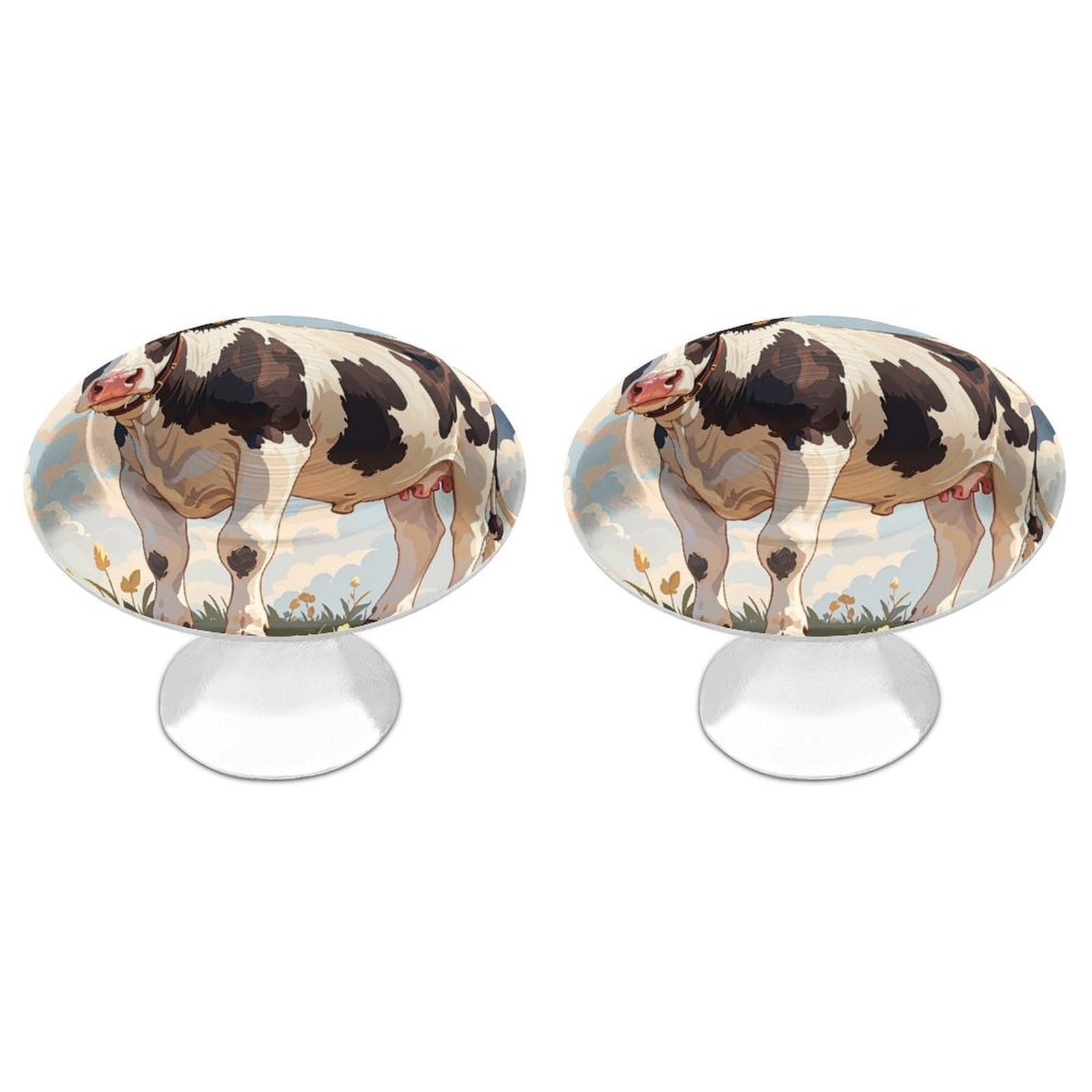 FekiLoot Round Cabinet Knob 2 Pack Kitchen Drawer Knobs Stainless Steel Round Drawer Pulls Modern Cabinet Hardware Dairy Cow Drawer Hardware for Dresser Closet Door Knobs