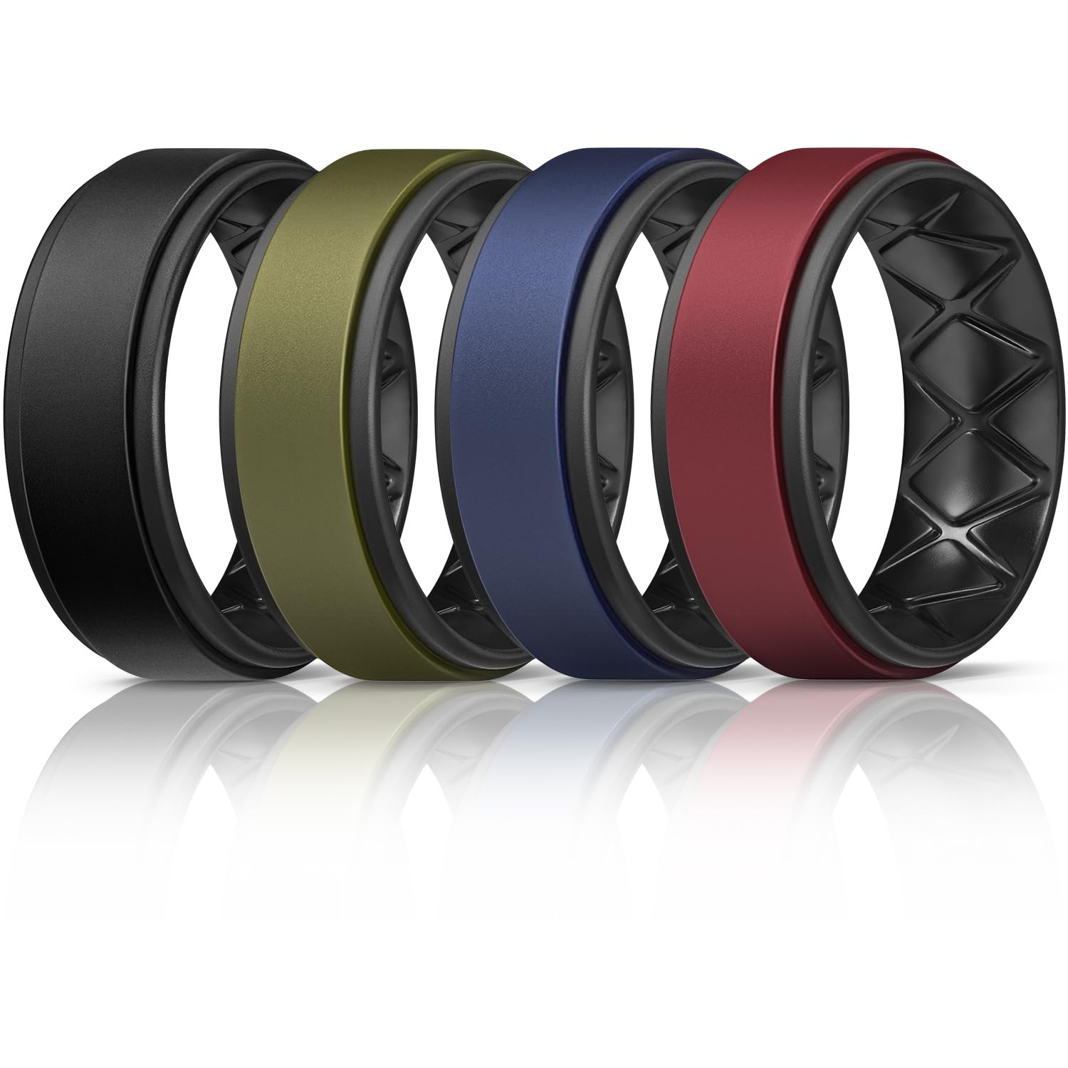 Egnaro Men's Wedding Rings 8mm Wide 2mm Thick Rubber Bands, Breathable and Flexible Step Edge Ring, Variety Multipack 1-7 For Gym Workout Travel Daily Wear