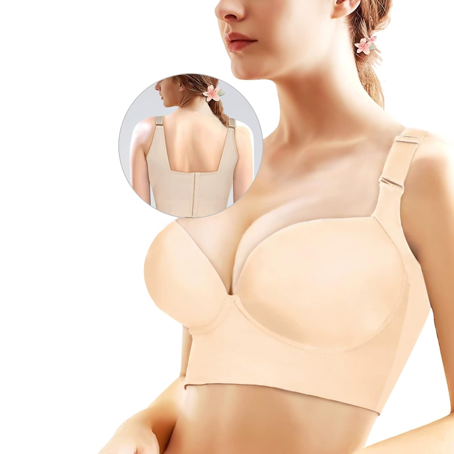 Womens Push Up Bra Full-Coverage Underwire Bra Hide Back Fat Deep Cup Bra Smoothing T-Shirt Bra Sculpting Uplift