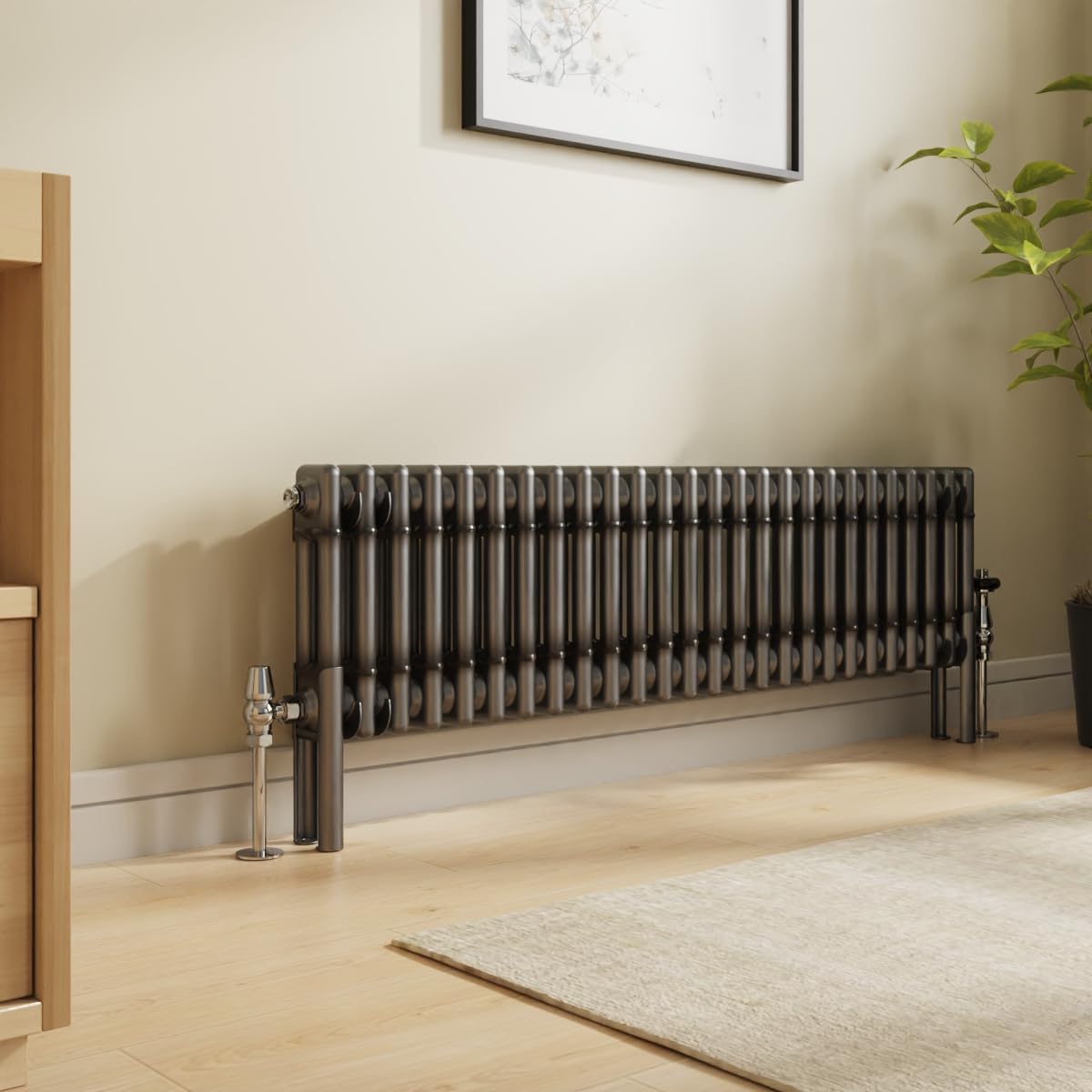 Nrg Raw Metal 300 X 1190Mm Cast Iron Double Column Horizontal Radiator