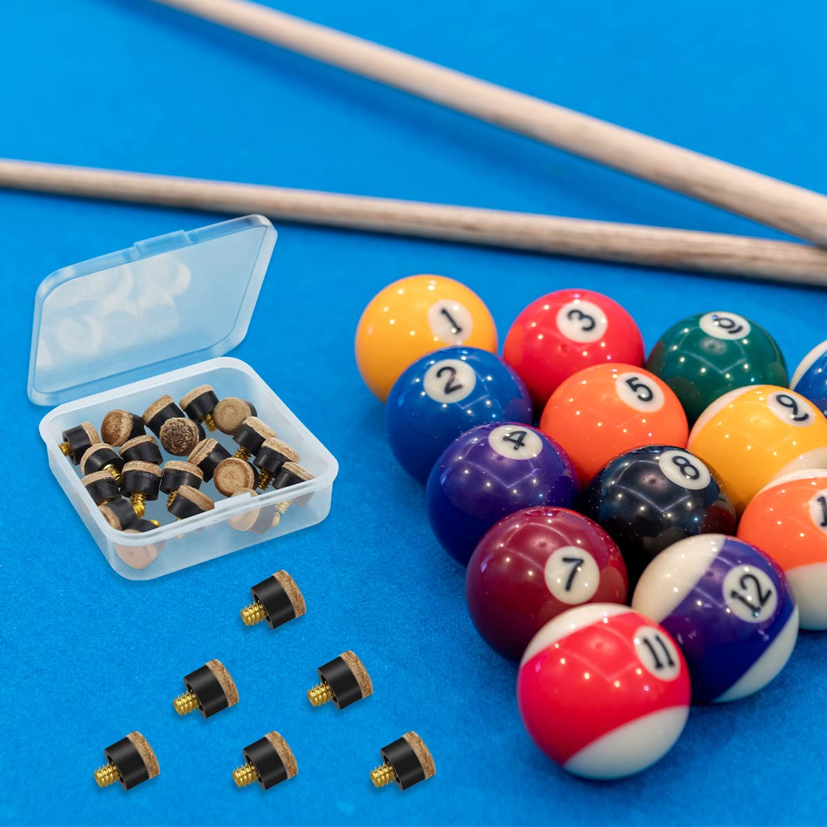 LICQIC 20 Pcs Pool Cue Tips Screw On, 10 mm Pool Queue Tips with Plastic Storage Box, for Pool Cues and Snooker Brown - Image 4