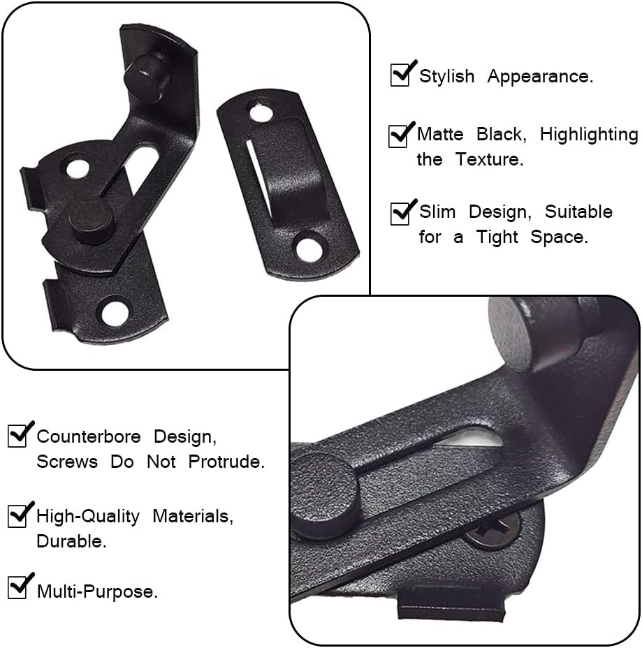 Sliding Door Lock Barn Door Lock Pocket Door Lock Screen Door Latch 90 Degree Door Latch Hasp Latch Clasp Lock (Black S)