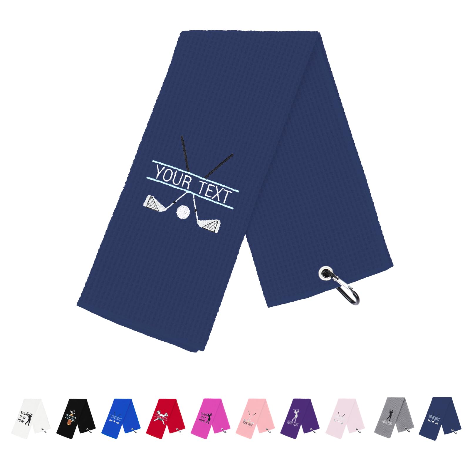 NGTSFLY Personalised Embroidered Golf Towels Funny Golf Towel Gifts for Men Women Dark Blue Golf Ball Towel for Golf Bag with Clip Golf Club Waffle Weave