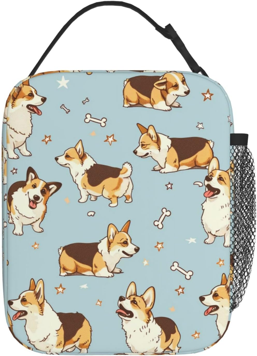 Reusable Corgi Lunch Box for Kids Girls Boys Women Adult, Insulated Cute Bone Lunch Bag,Polyester Cooler Dog Handbags Case for School Picnic Work Travel Beach or Hiking (Light Blue) - Image 3