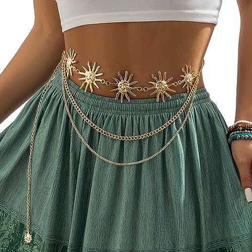 Women Multi-layere Tassel Sun Pendant Waist Belt Bikini Hollow Out Waist Chains Jewelry Metal Long Belly Chain Belt Rave Party Body Accessories Jewelry for Dress2