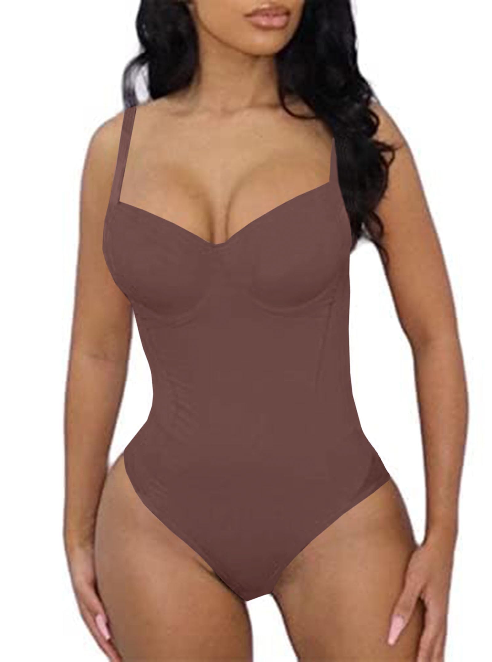 Hilinker Women's V Neck Spaghetti Strap Bodysuit Sexy Sleeveless Camisole Bustier Top