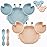 PandaEar 2 Pack Silicone Suction Plate for Baby, Divided Unbreakable Toddler Food Plate with 2 Pack Spoons for Self Feeding, Toddler Utensils Feeding Set Baby Eating Supplies, Crab Shape (Blue&Pink)