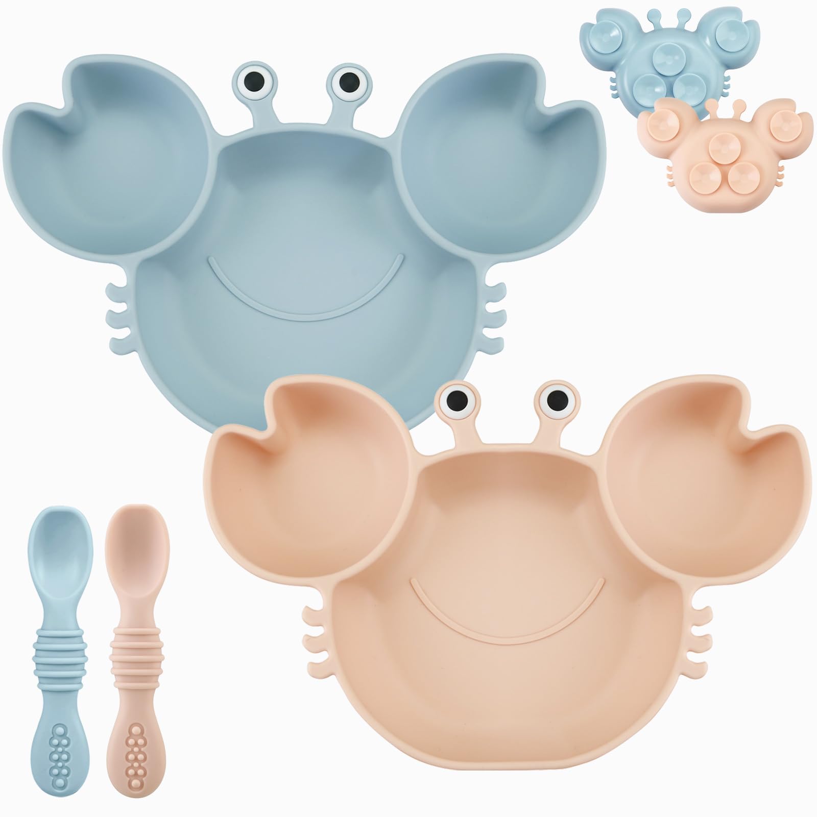 Baby Plates With Suction Bumkins Toddler And Baby Suction Plate, Divided Grip Dish For Babies And Kids, Baby Led Weaning, Feeding Supplies, Sticks To Tables And Highchairs, Platinum Silicone, For Chidren 6