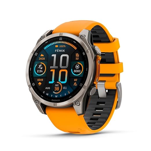 Garmin fēnix® 8 – 47 mm, AMOLED, Sapphire, Premium Multisport GPS Smartwatch, Long-Lasting Battery Life, Dive-Rated, Built-in LED Flashlight, Titanium with Spark Orange/Graphite Band