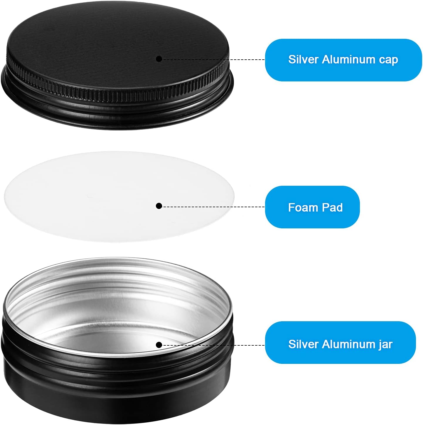 Patelai 2 oz 36 Pack Metal Round Tins Aluminum Can, Black, Classic Style