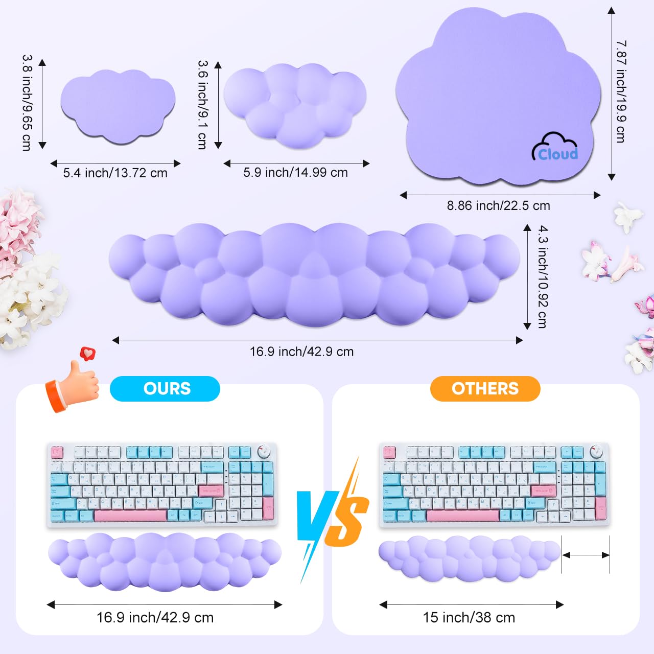JIKIOU Upgrade Leather Cloud Keyboard Wrist Rest, Cloud Wrist Rest with Non-Slip PU Base - Image 3