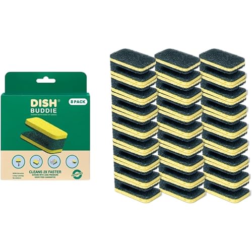 Dual Cleaning Kitchen Dish Sponge for Washing Dishes 2X Faster. Easy Grip. Wash Both Sides of Dishes Simultaneously. Safely Wash Knives. (8 Count). Non-Scratch