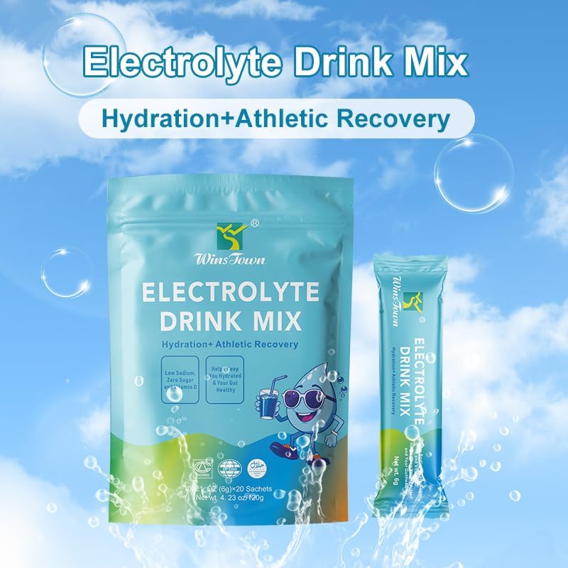 Electrolyte Drink Mix Powder – Zero Sugar Hydration Drink, Low Sodium Electrolyte Beverage for Daily Hydration & Active Lifestyles – 20 Travel Sachets