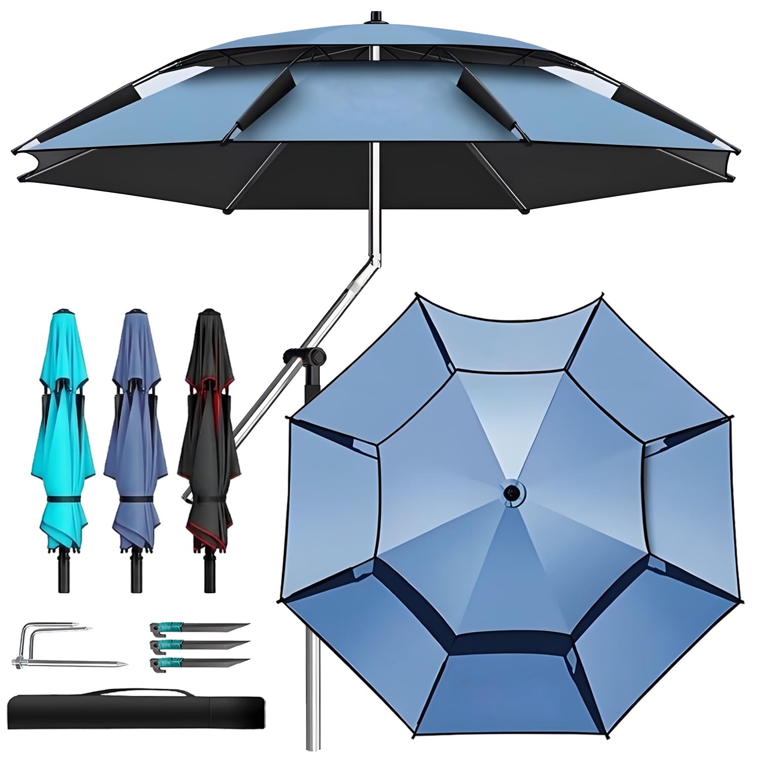 Parasol de plage portable inclinable 360° pour le jardin de 2m à 2m60