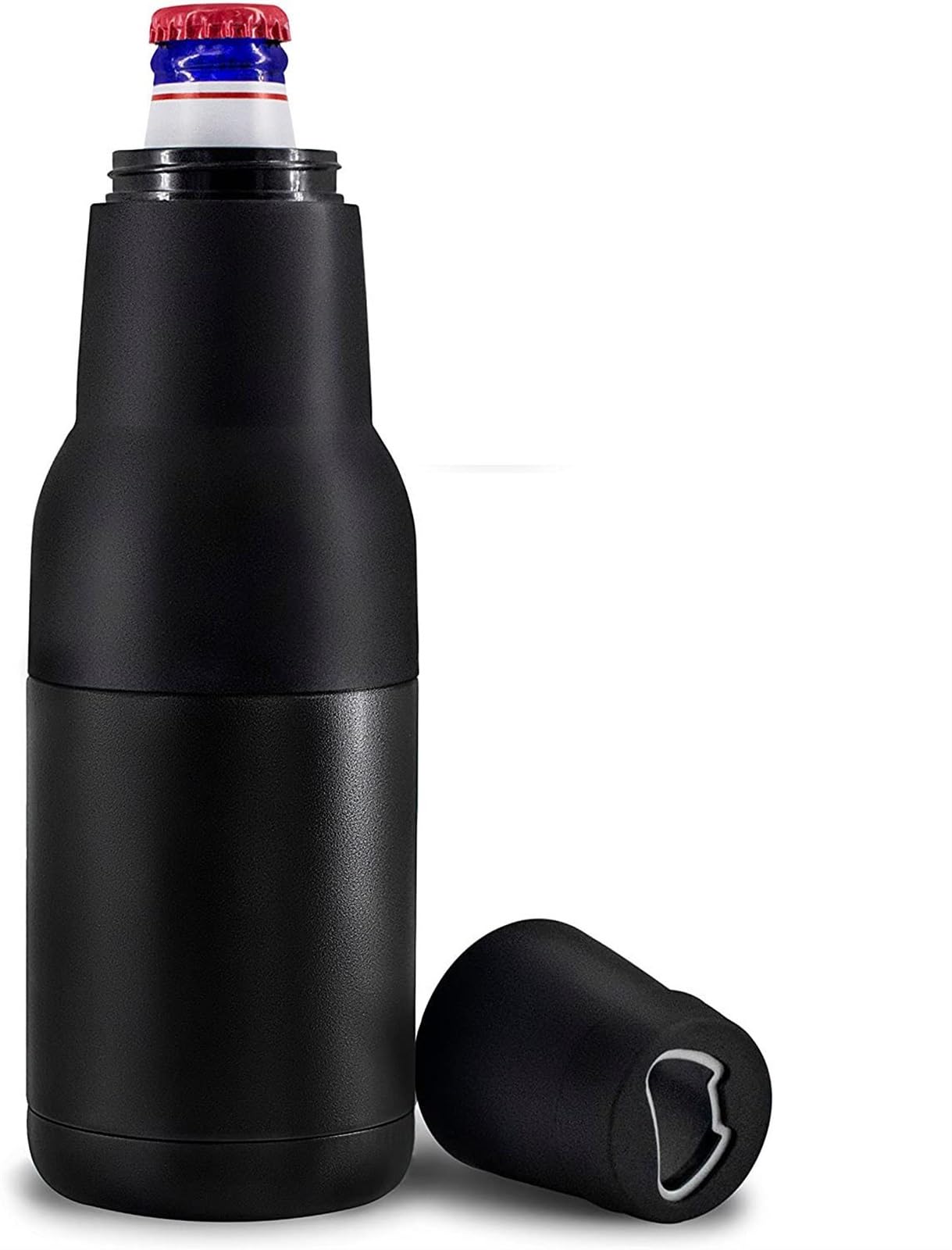 jaffiust 12Oz Beer Holder Double Walled Stainless Steel Beer Bottle Insulator Holder Slim Can Cooler and Beer Bottle with Beer Opener Vacuum Insulated - Nice Gift for Men - Midnight Black