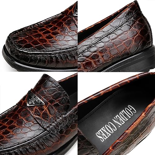 Luxury Leather Dress Shoes for Mens, Fashion Crocodile Printed Thick Sole Slip on Loafer Shoes for Gentleman, Business3