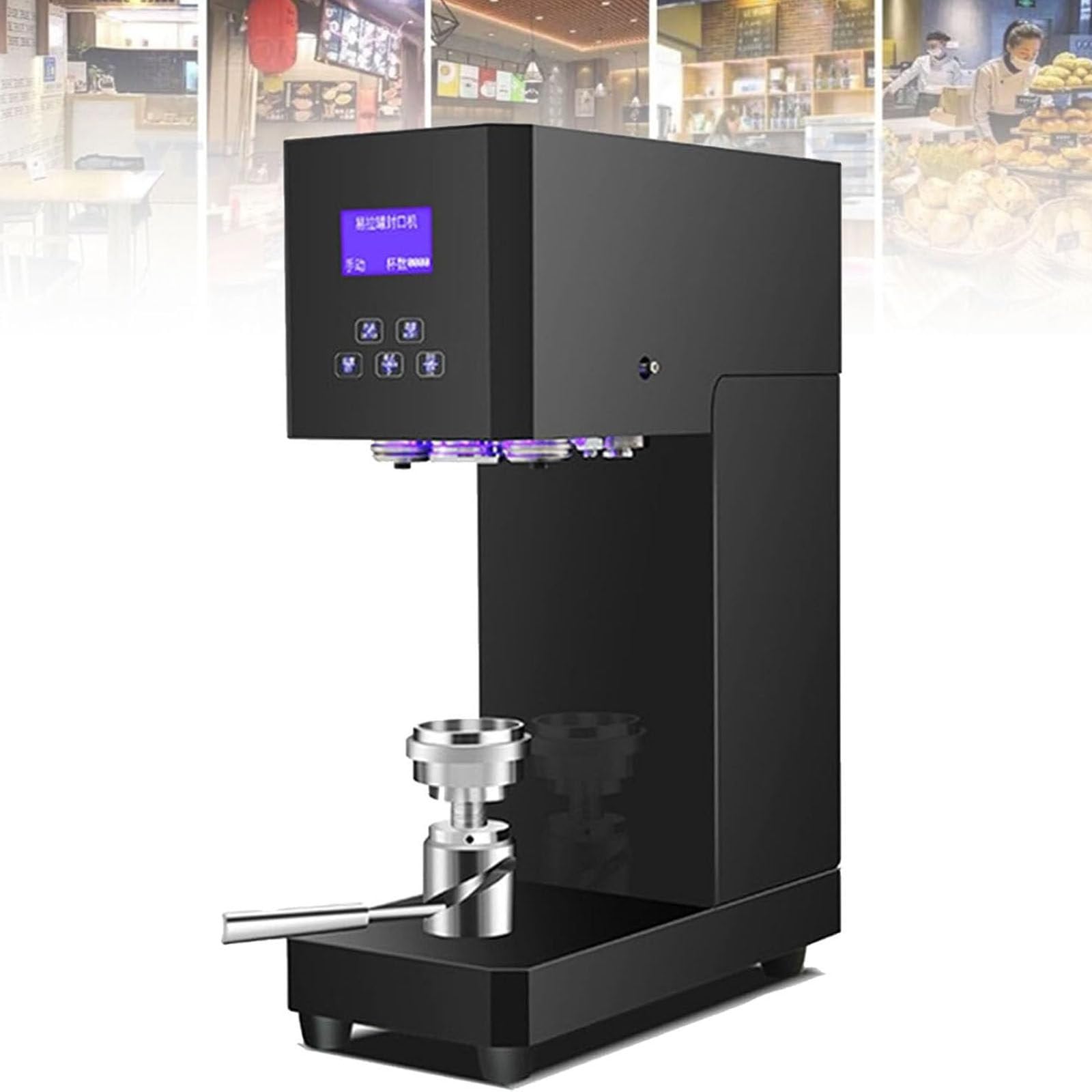Machine à Sceller Les Canettes Semi-Automatique 370 W, 220 V, pour Boissons en Plastique Et Aluminium, avec écran LED, Diamètre De Scellage De 5,5 Cm, pour Bars Et Cafés. Black