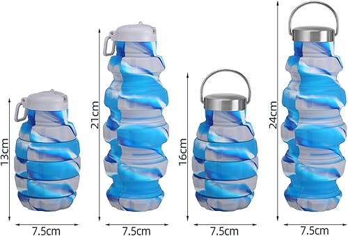 Miniatura 5 de lamphle Botellas de agua de 16.9 fl oz a prueba de fugas, tapas de silicona en espiral, botella de agua deportiva de acero inoxidable con asa,