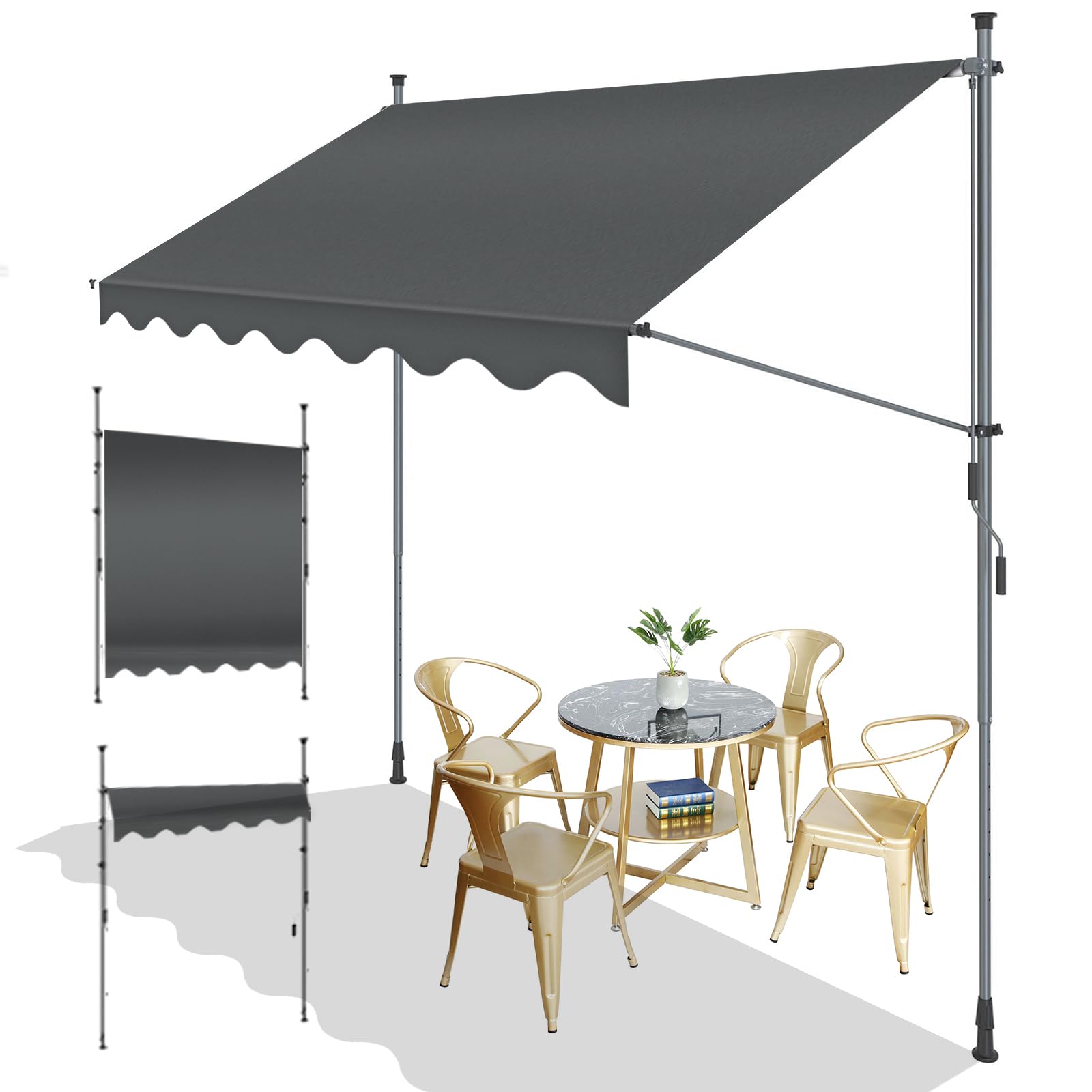 SUNNY GUARD Toldo Manual Retráctil 300cm, Toldo de Exterior de Manivela Regulable en Altura para Balcón Jardín Terraza, Antracita