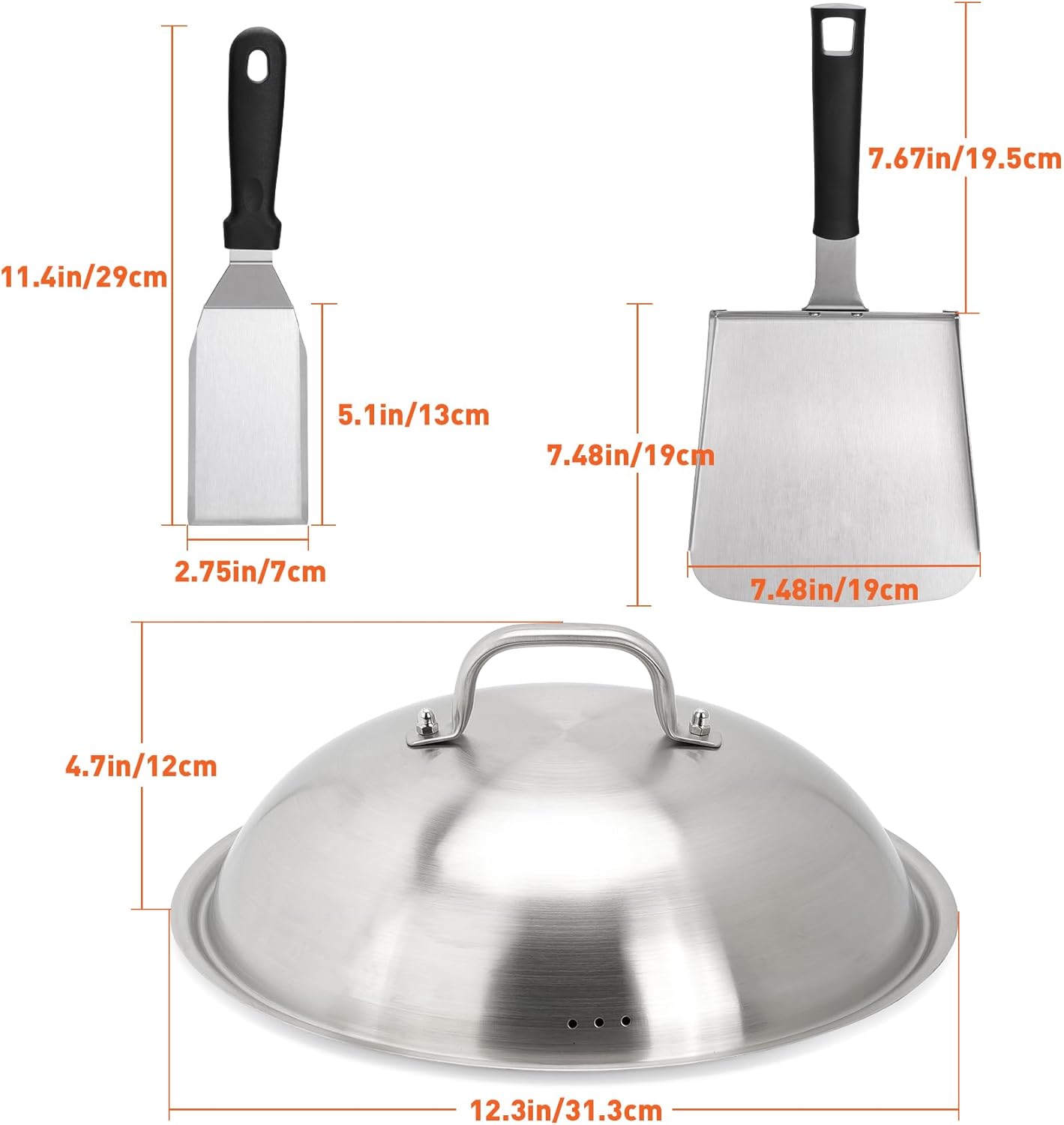 Griddle Food Mover Spatula Dome Set - Stainless Steel Spatula and Cover for Rice, Vegetables and More, Perfect BBQ Tool, Cookouts, and Griddles, Large Scoop Scooper fits for Blackstone Griddle