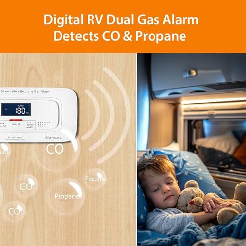 PANGAEA RV Carbon Monoxide & Propane Dual Gas Detector - Hard-Wired DC 12V, Large LCD Display, 85dB Loud Alarm, Easy Reset/Test Button - Ultimate Safety for Your Adventures (Flush Mount - White) - Thumbnail 2