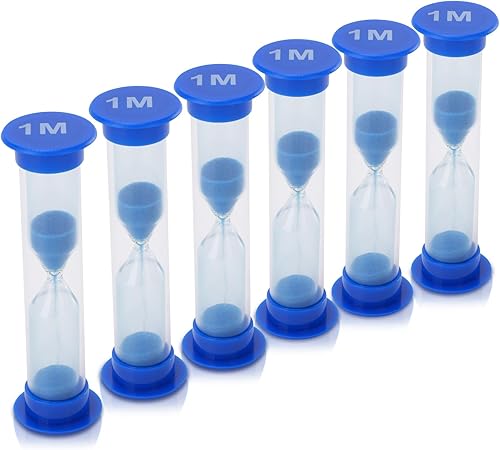 Miniatura 4 de I-MART Reloj de arena con temporizador de arena de 1 minuto, 6 unidades, de plástico, reloj de arena, color azul