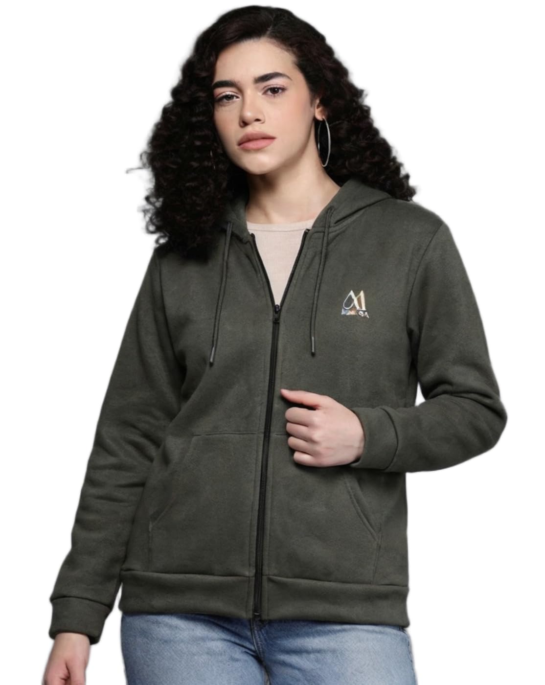 Women’s Solid Zip-Up Hoodie Sweatshirt | Winter Wear Hooded Jacket with Pockets|4-picture-19