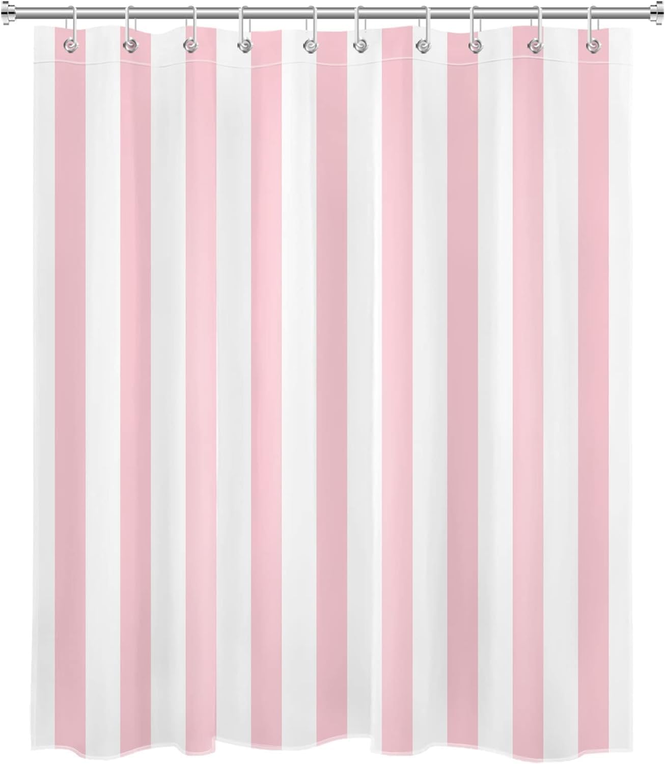 Y8011 Rideau de douche en polyester anti-moisissure avec 12 crochets Motif rayures Rose 240 x 200 cm