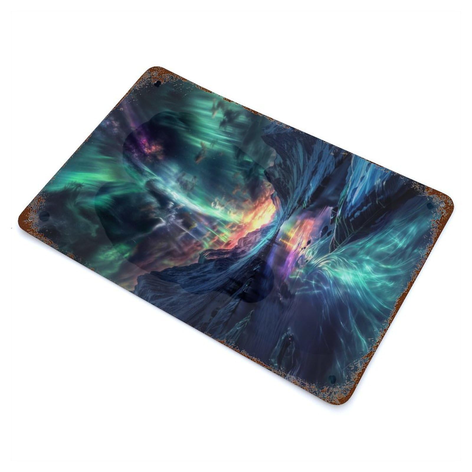 Garage Style Nordic Aurora Borealis Weathered Tin Sign 11.8"x7.9", Classic Wall Plaque for Bar And Workshop