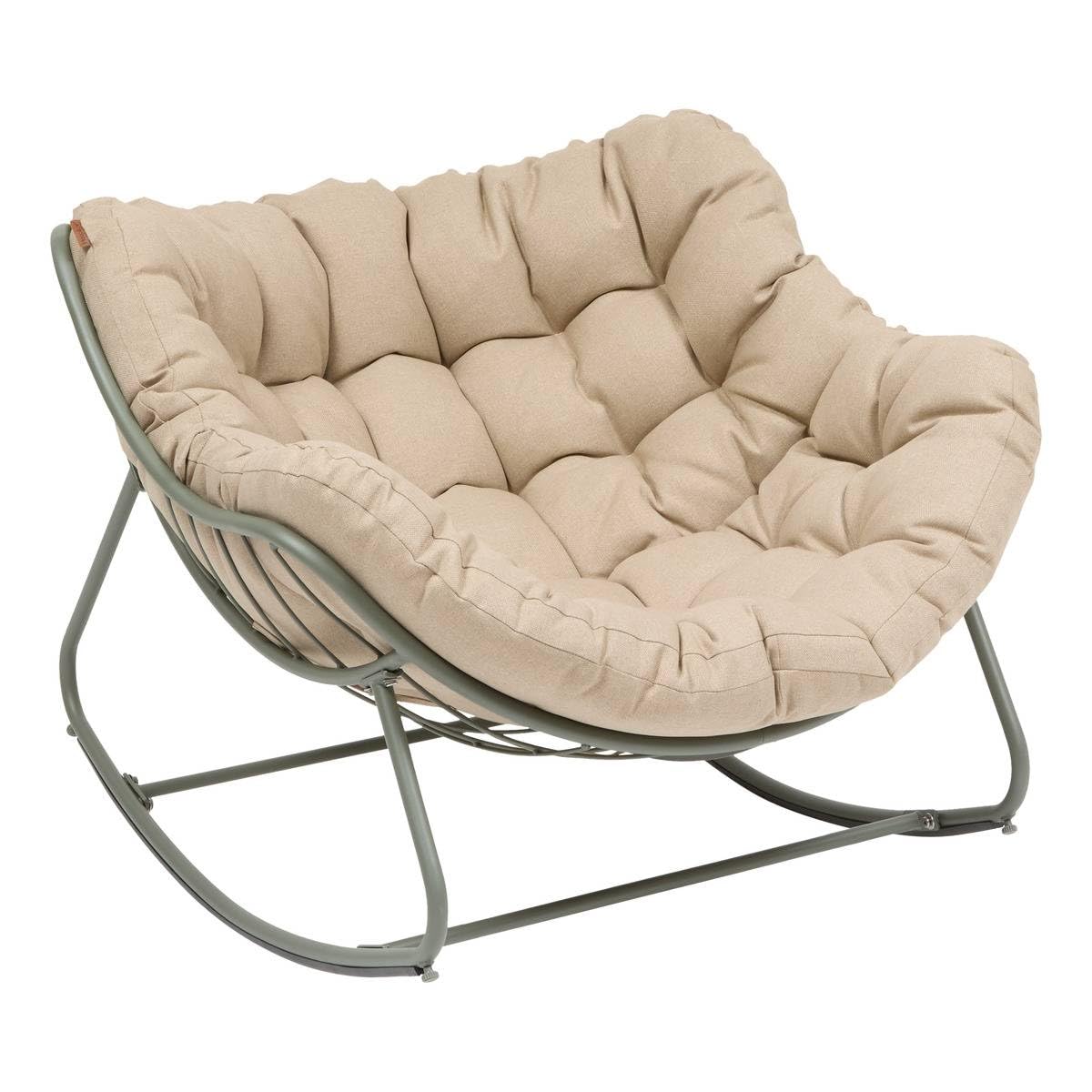 Hespéride – Sillón Balancín Paopao Beige/Verde Laurel – Acero Epoxi Antióxido – Cojín Acolchado Ultrabland – 96x109x83 cm