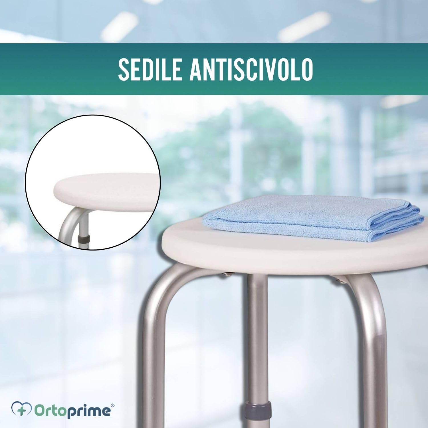 OrtoPrime sgabello da doccia per anziani rotondo – Sedia per doccia regolabile in altezza – Sgabello da bagno antiscivolo per adulti e anziani – Sedia doccia ergonomica leggera e sicura