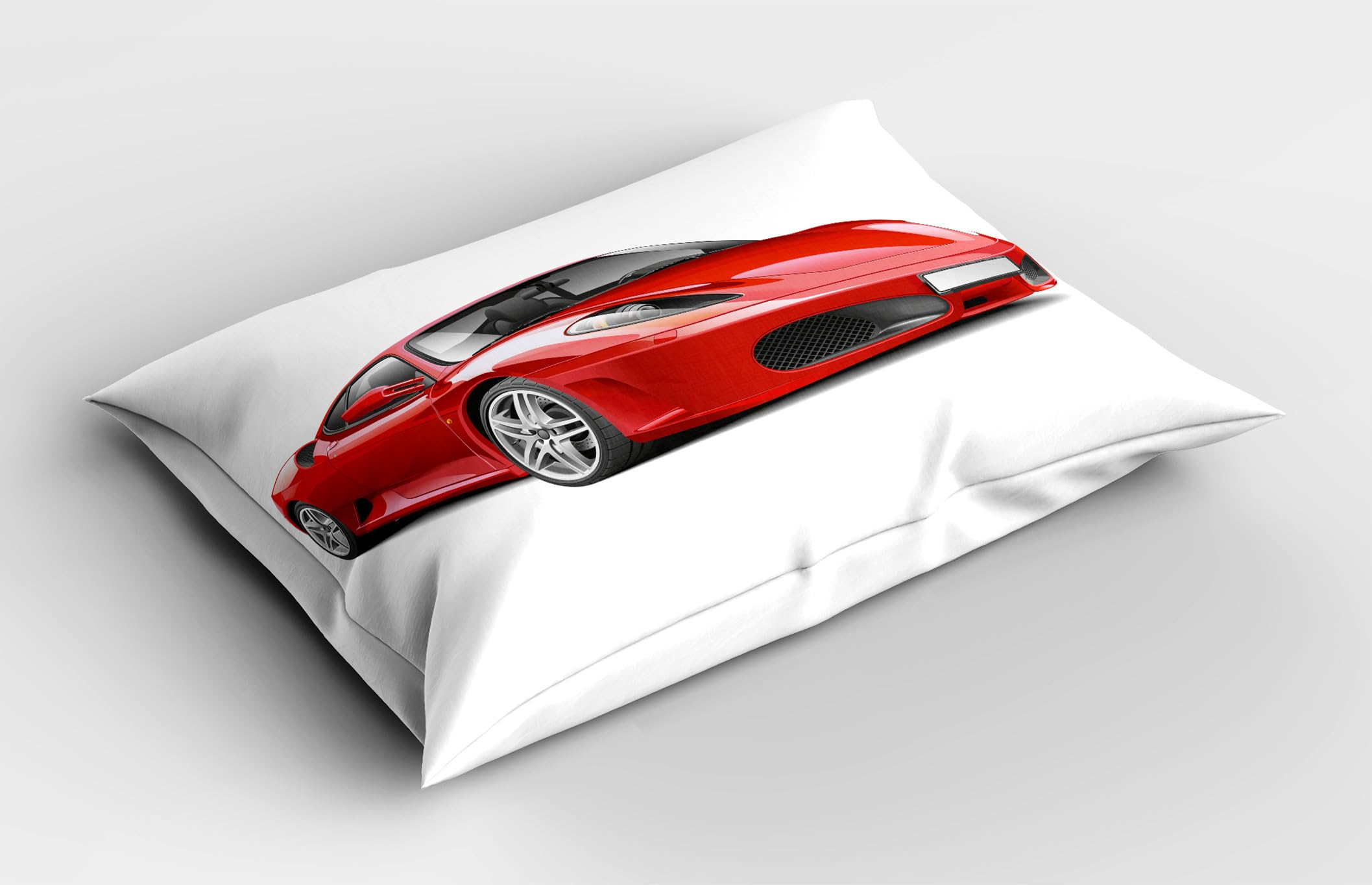 Ambesonne Modern Pillow Sham Set of 2, Italian Style Sports Car Automobile Illustration on Plain Backdrop Print, Quality Microfiber Bedding Item for All Seasons, 26