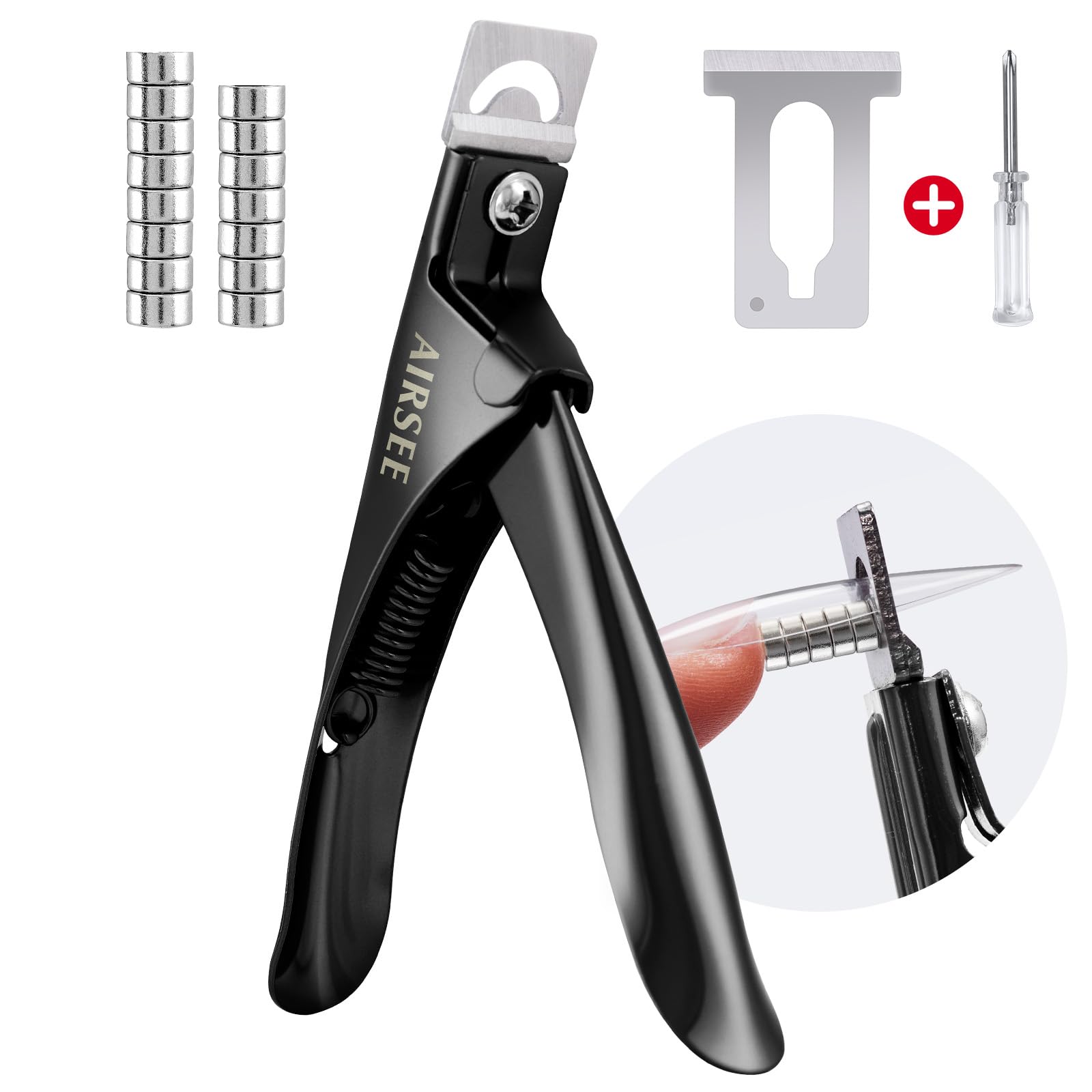 AIRSEE Professional Acrylic Nail Clipper with 15PCS Magnets Fake False Nails Tip Cutter Nail Trimmer for Artificial Nail