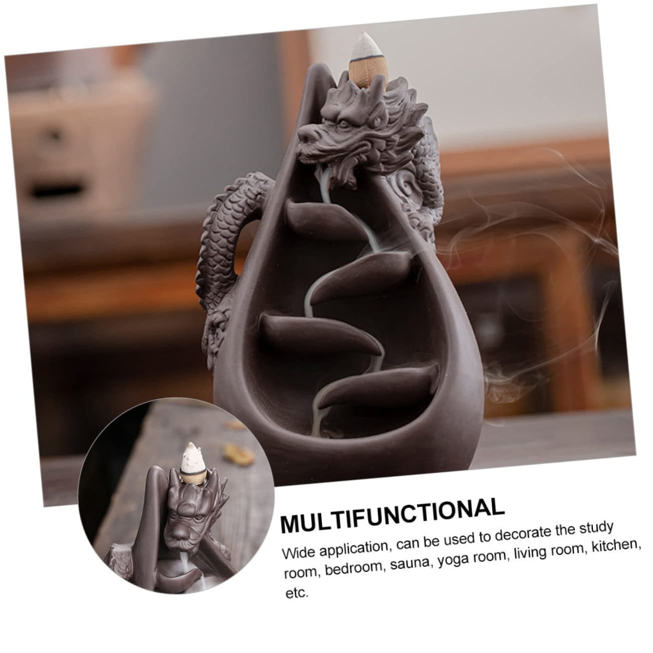 Quemador de Incienso de Mesa Forma de Dragón de Arena Púrpura para Decoración del Hogar, Relieve de Estrés y Meditación en Sala o Cocina