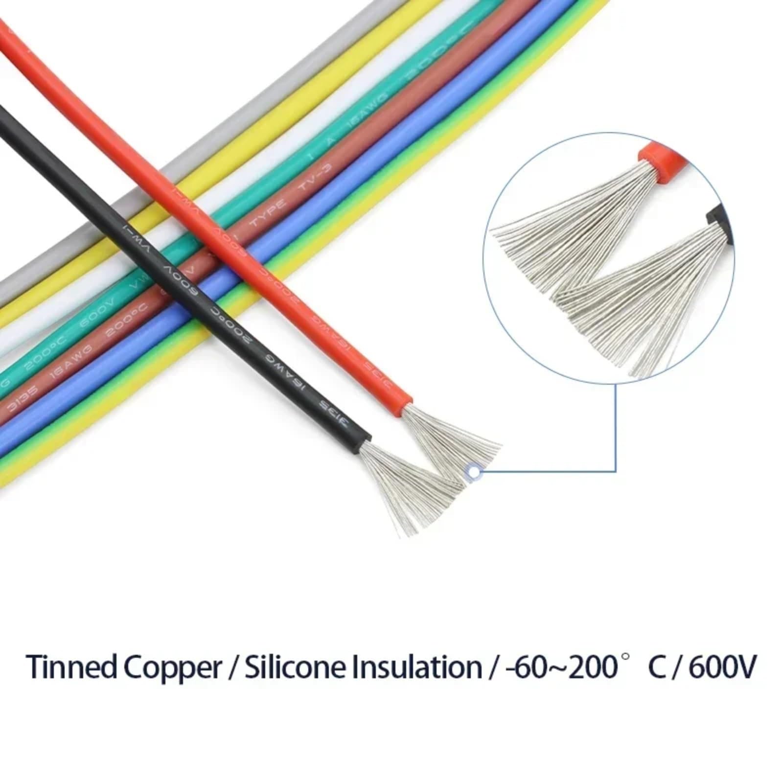 Cables electrónicos UL3135 aislamiento de silicona cobre 30 28 26 24 22 20 18 16 14 12 10 AWG cables resistentes a altas temperaturas (verde; 5 metros; 28 AWG)