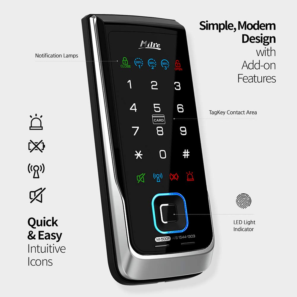 MI-500F Digital Rim Lock Biometric Fingerprint Notification Lamps Double Locking Manager Mode Trespass Alarm Battery Alarm High Temperature Warning product thumbnail 3