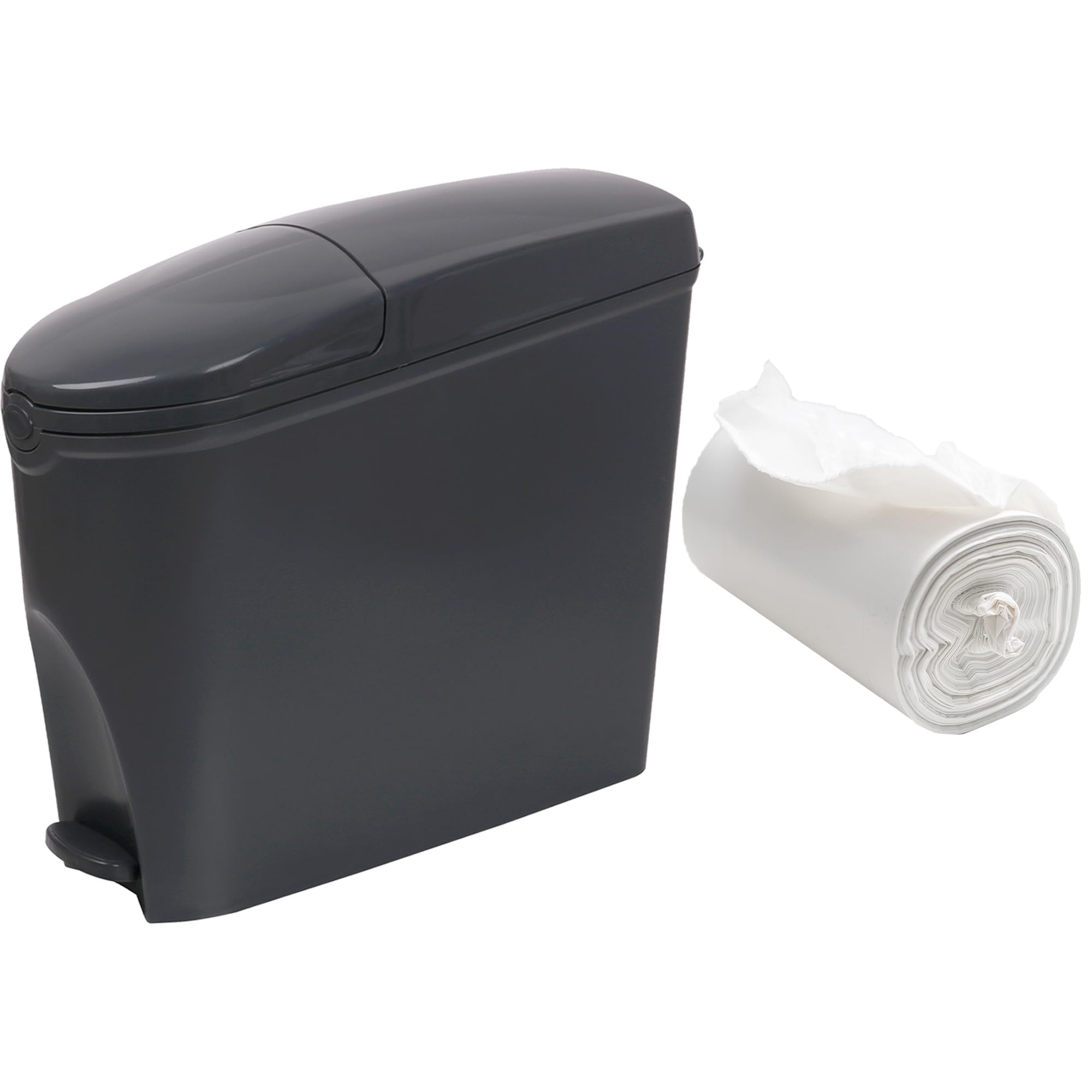 Pro-Kleen Sanitary Bin & Bin Liners - Slimline Washrooms Toilets Hygienic Disposal Pedal Container Bins for Female Ladies and Baby Hygiene Products - 20 litres Grey (1 Bin & 50 Bin Liners)