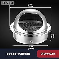 Vista 4 de 304 Stainless Steel Chimney Cowl,Round Air Vent Covers,Louver Grille Cover,Outdoor Windshield Range Hood Exhaust Pipe Exterior Wall Pipe Rain Cover