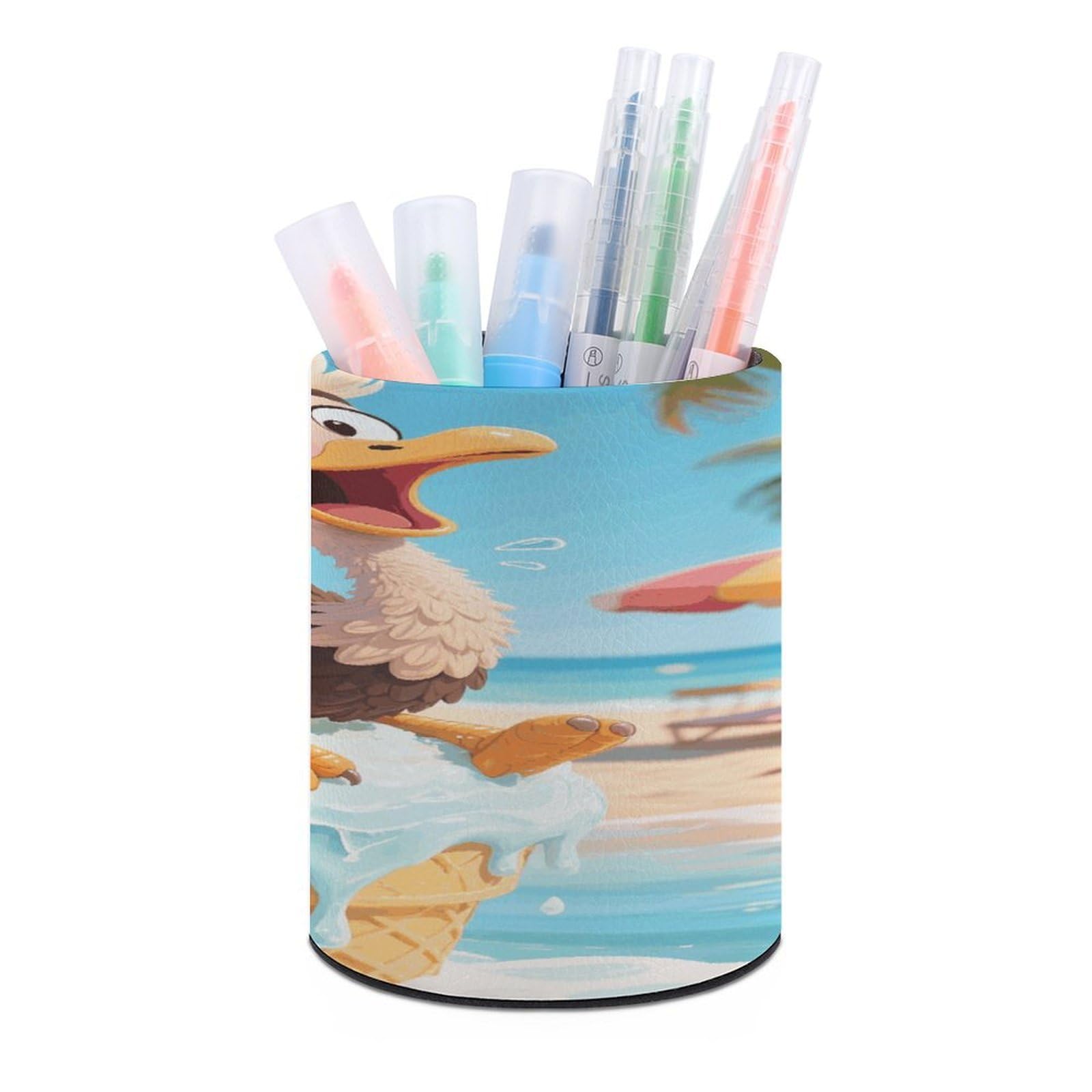 VstaDank - Ostrich Pen Holder Round Pencil Holder PU Leather Desk Organizer Holder for Brush Decoration Desk Office Home (3.1 x 3.9