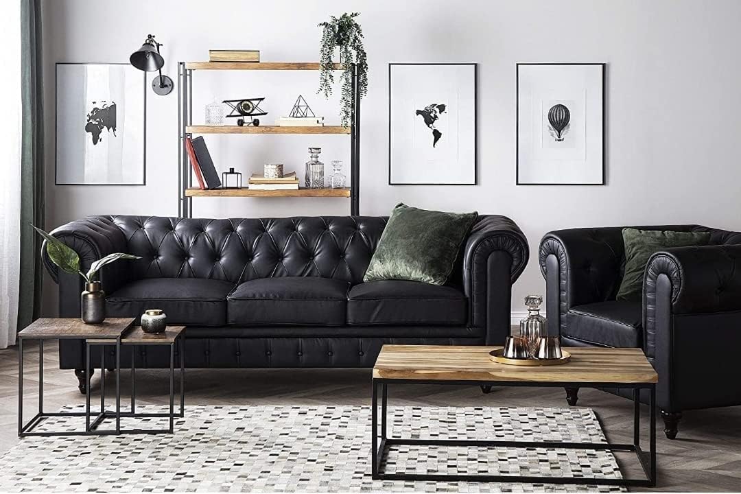Modern and Elegant 5-Seating L-Shaped Sectional Sofa with Rolled Arms in Velvet Traditional Chesterfield Sofa Set for Living Room, Office, Dining Room