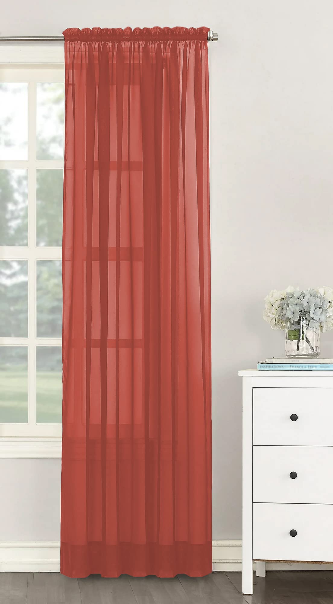 Single Plain Voile Net Curtain Sheer Panels Slot Top Heading (Coral, 140cm (55") Wide x 183cm (72") Drop)