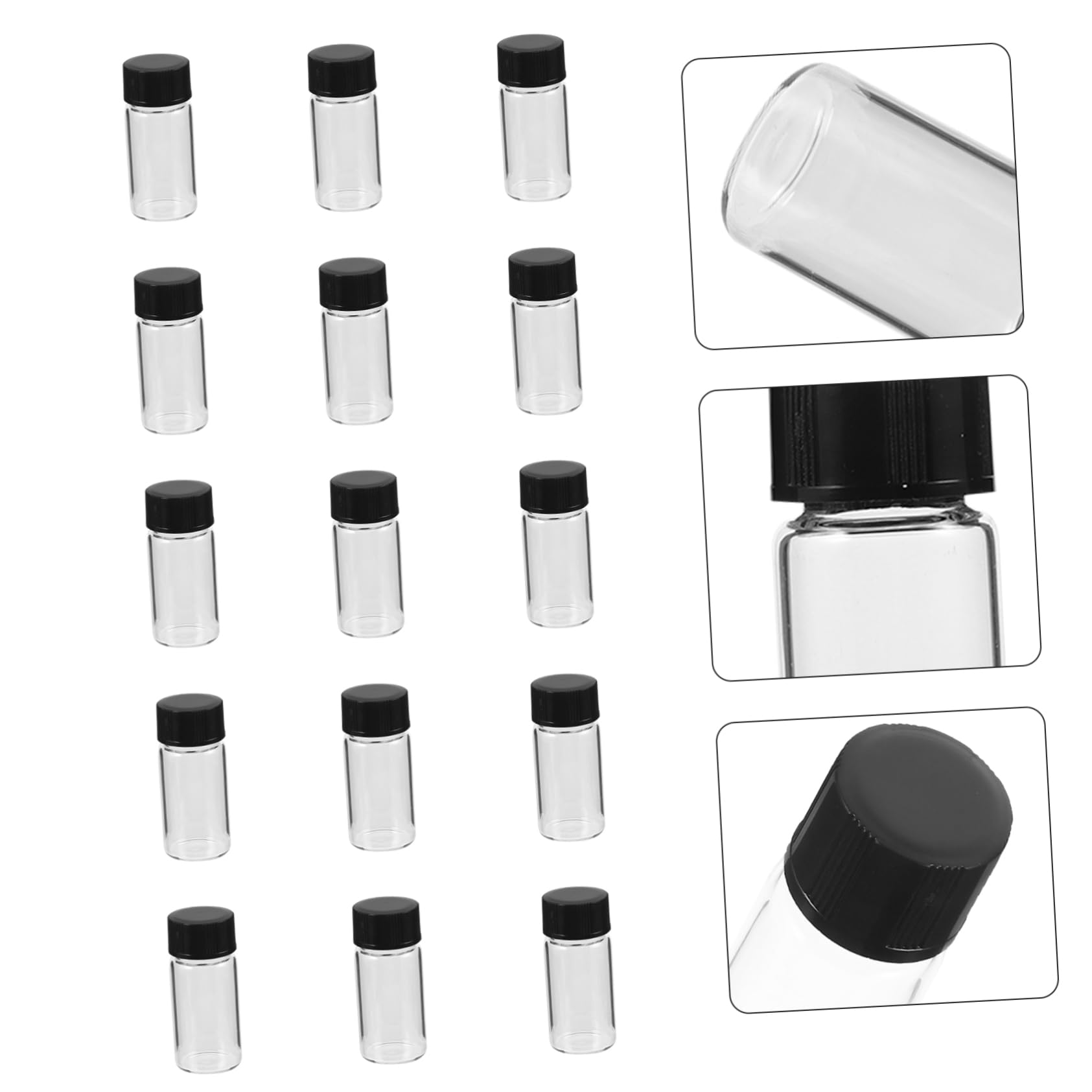 5ml Transparente Glasfläschchen mit Schraubdeckel, 100 Stück | Flacher Boden, Schwarze Kappen, Dicht Schließend, für Proben und Reagenzien