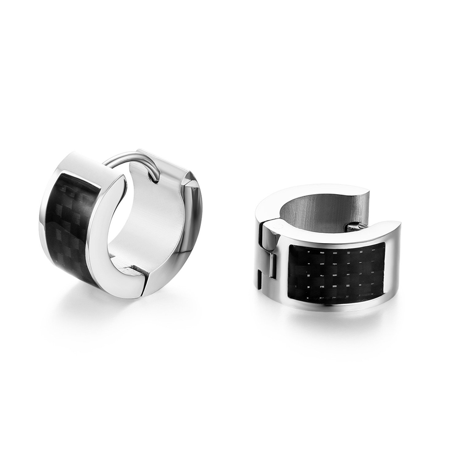 JewelryWe Schmuck Creolen Ohrringe, Edelstahl Kohlenstofffaser Kohlefaser, 4/7mm Breit Klassische Klapp-Creolen Ohrclips Ohrstecker Ohranhänger für Damen Herren, Gold/Rosegold/Silber/Schwarz